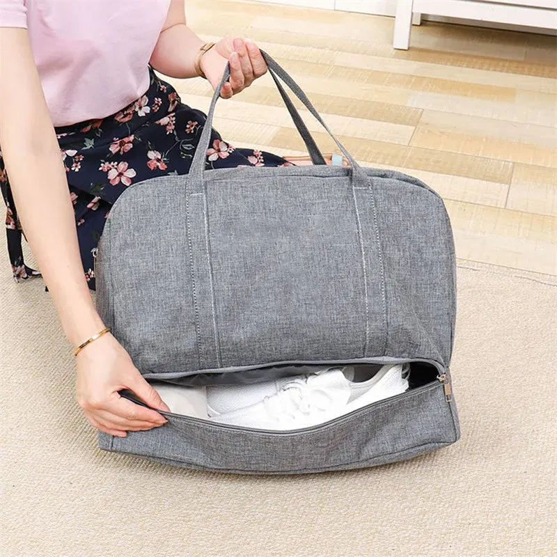 Color: Brown - Fashion Folding Travel Bag Women Oxford Travel Weekend Overnight Bags Luggage Tote
