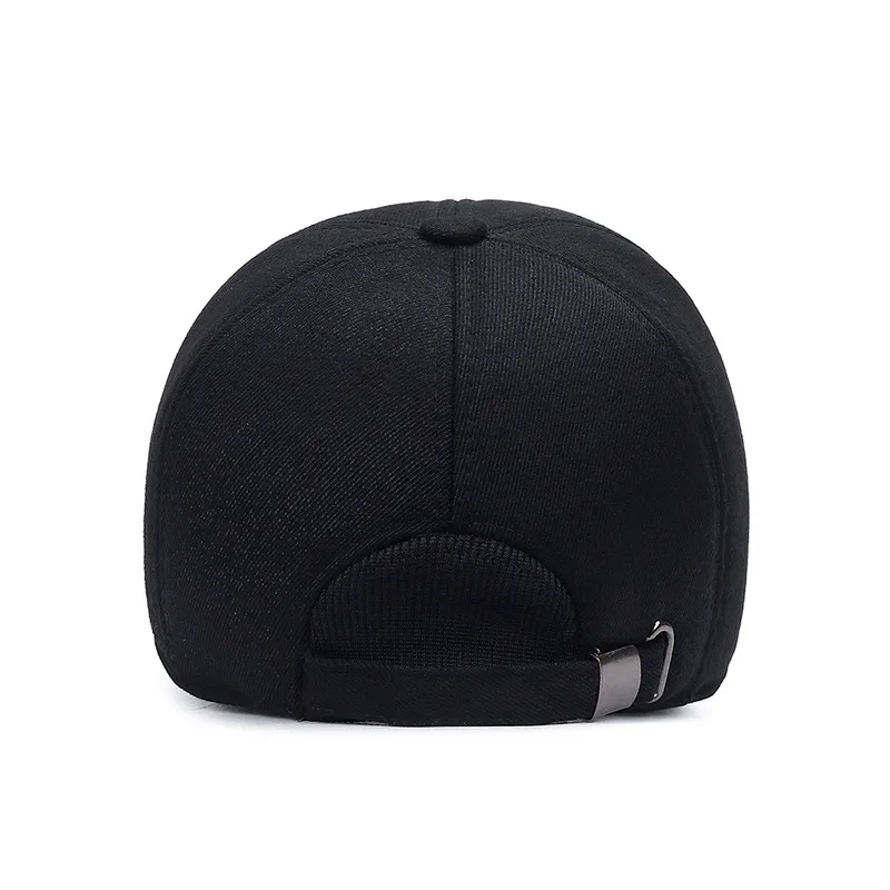 Color: black, Size: Adjustable - Auturnn Thick Warm Men Winter Baseball Cap With Ear Flaps, Ideal choice for Gifts