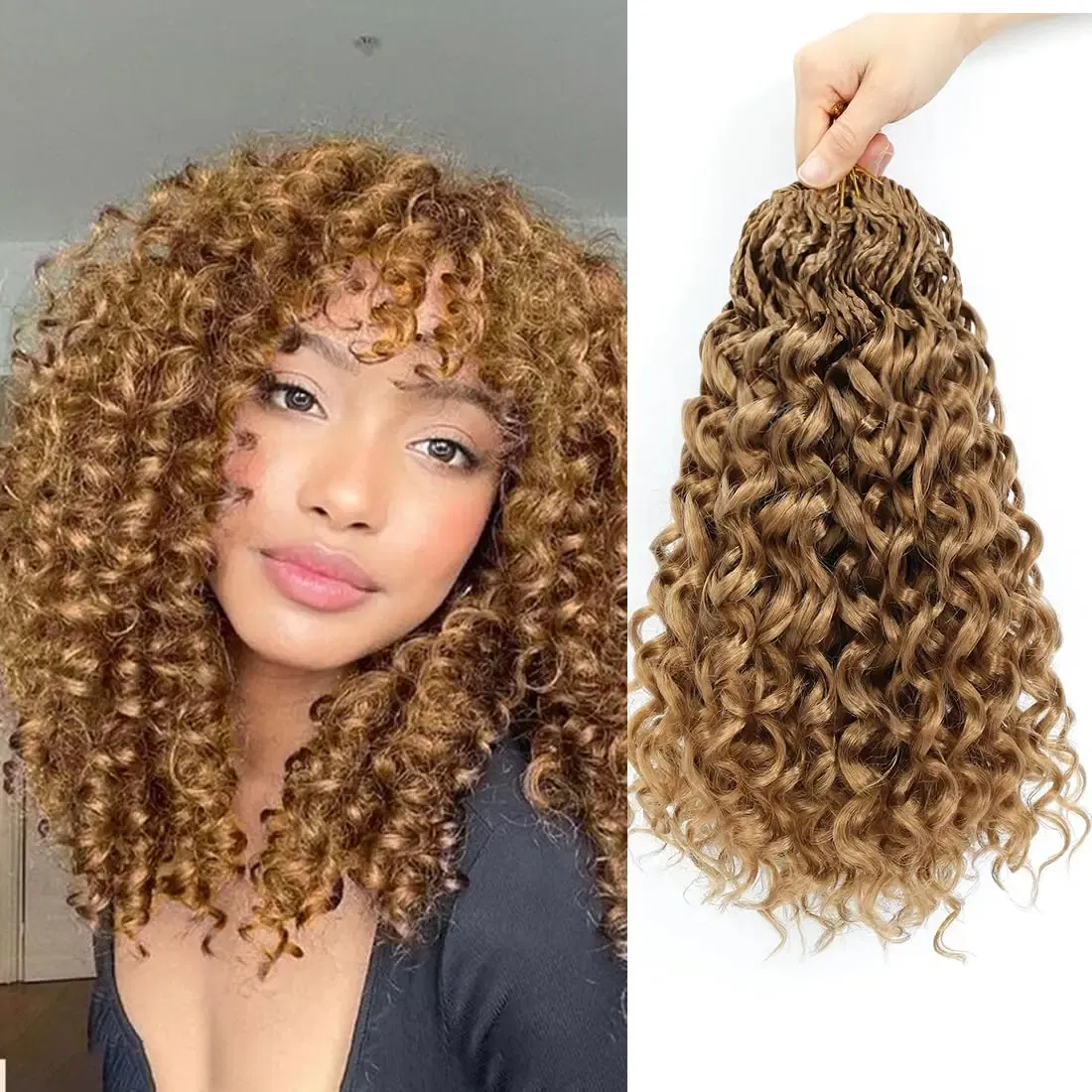 Color: #27, Stretched Length: 12inches, Bulk Buy: 8Pcs/Lot - Box Gogo Curl Crochet Hair for Black Women Pre looped Short Ocean Wave Crochet Hair Water Wave Beach Curl Crochet Braiding Hair