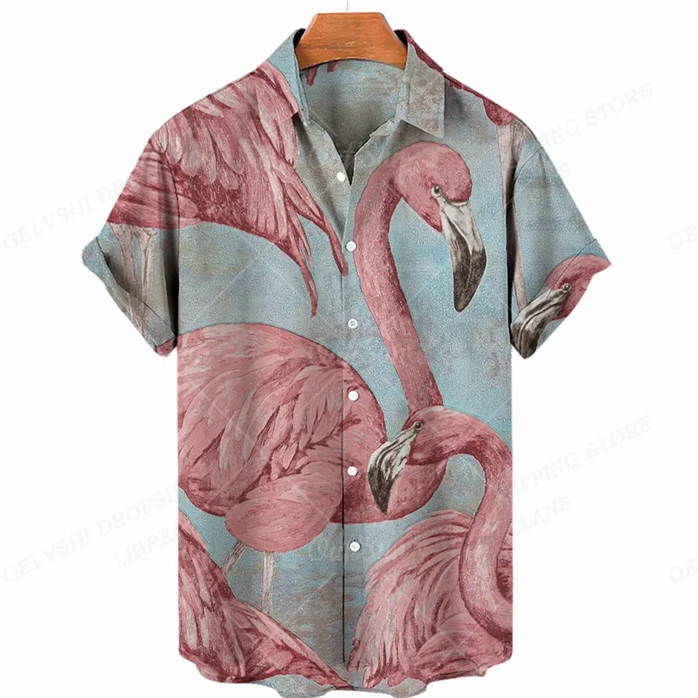 Color: Pink, Size: S - Flamingo Hawaiian Shirts Beach Summer Men's Shirt Tropic Leaf 3D Print Shirts Men Women Fashion Blouse Short Sleeve Vocation