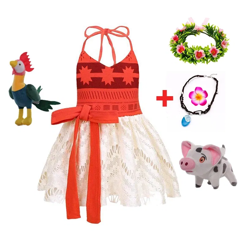 Color: PURPLE, Kid Size: 12 - Disney New Moana Dress Costumes Kids Girl Cosplay Toddler Movie Ocean Adventure Infant Frock Halloween Party With Chick Clothes