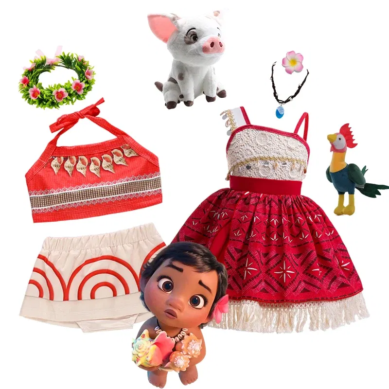 Color: PURPLE, Kid Size: 12 - Disney New Moana Dress Costumes Kids Girl Cosplay Toddler Movie Ocean Adventure Infant Frock Halloween Party With Chick Clothes