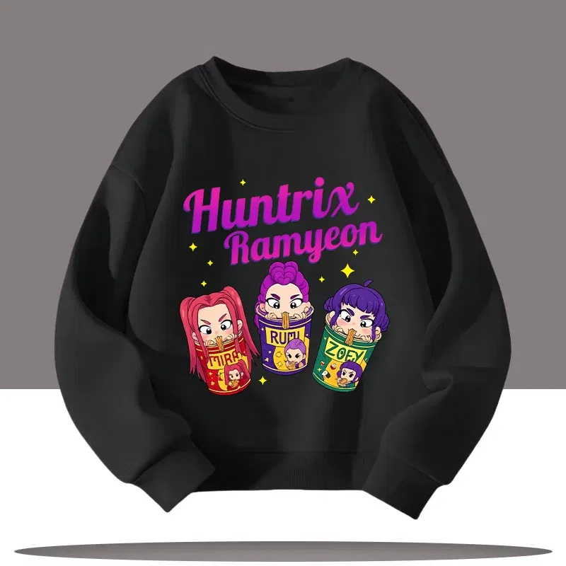 Color: Lavender, Kid Size: 5 - K-pop Demon Hunters Cartoon Print 3-12 Year Old New Style Kids Round-neck Sport Shirt Cute Girl Casual Top Children's Clothing