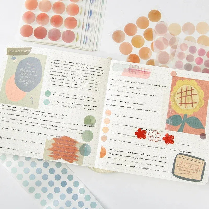 Color: Dark Khaki - 20 Sheets Watercolor Polka Dot Sticker Bullet Journaling Accessories Scrapbooking DIY Color Label Washi  Stationery Gift