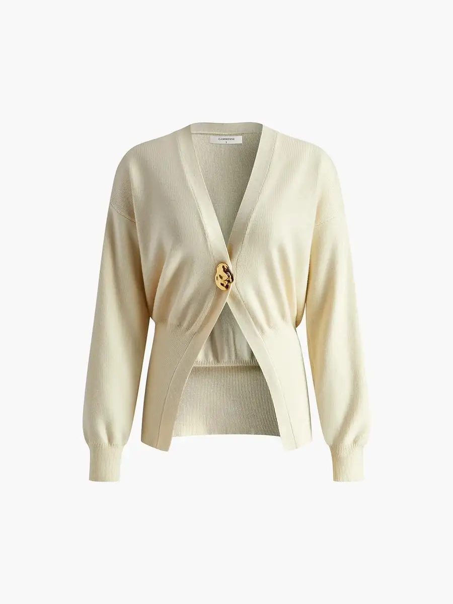 Color: green, Size: L - Women's Knitted Sweater with Elegant Temperament, Solid Color, Long Sleeved Buttons, Knitted Open