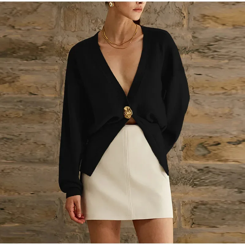 Color: green, Size: L - Women's Knitted Sweater with Elegant Temperament, Solid Color, Long Sleeved Buttons, Knitted Open
