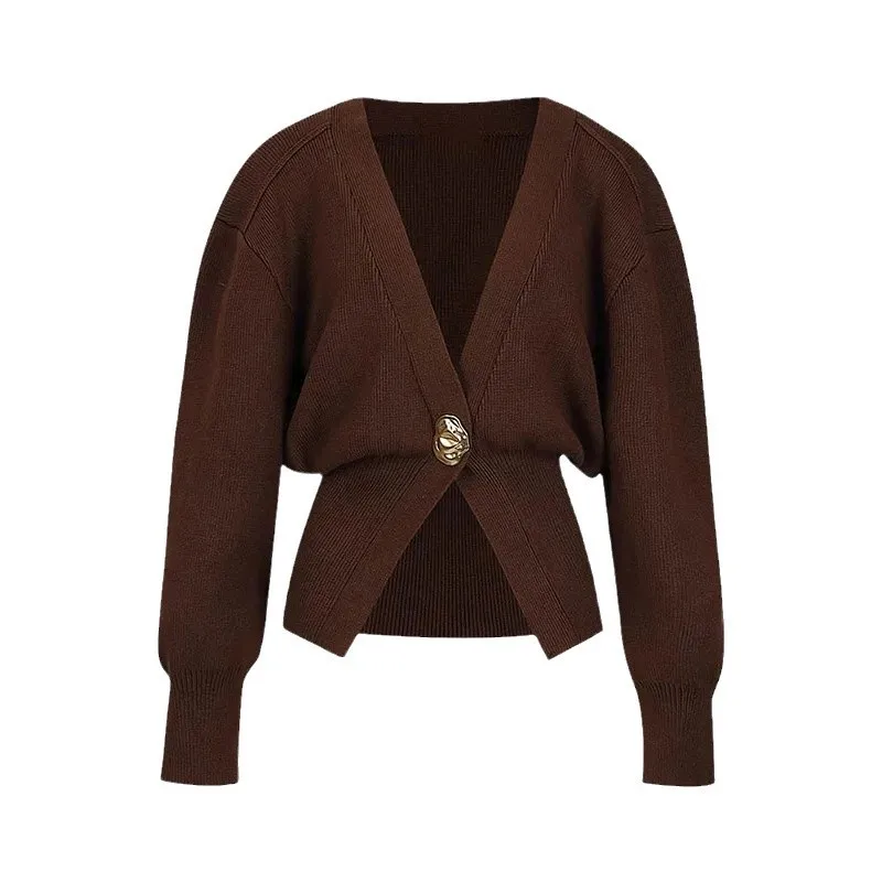 Color: green, Size: L - Women's Knitted Sweater with Elegant Temperament, Solid Color, Long Sleeved Buttons, Knitted Open