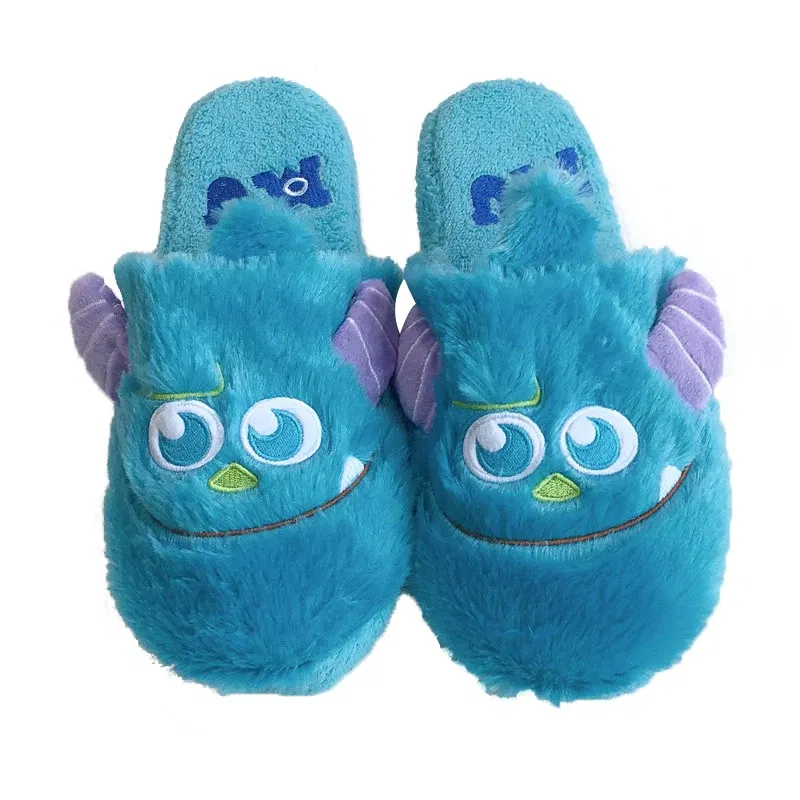 Color: Olivine, Shoe Size: 39 - Cartoon Sulley Mike Slippers Cute Girl Warm Home Slippers Women Indoor Slippers Blue Duck Kawaii Non-slip Slippers Gifts EU36-41