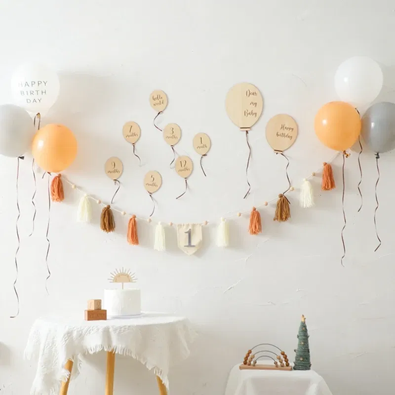 Color: Dark Grey, Ships From: CHINA - Baby Balloon Milestone Number Monthly Memorial Month Card Newborn Baby Wooden Engraved Age Photography Accessories Birthing Gift