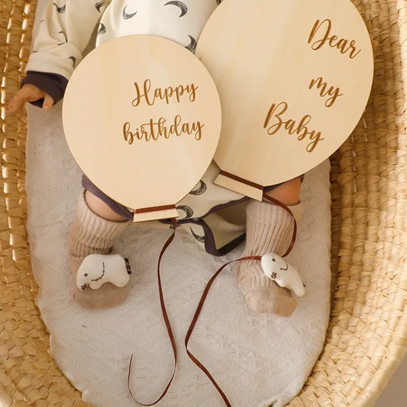 Color: Dark Grey, Ships From: CHINA - Baby Balloon Milestone Number Monthly Memorial Month Card Newborn Baby Wooden Engraved Age Photography Accessories Birthing Gift