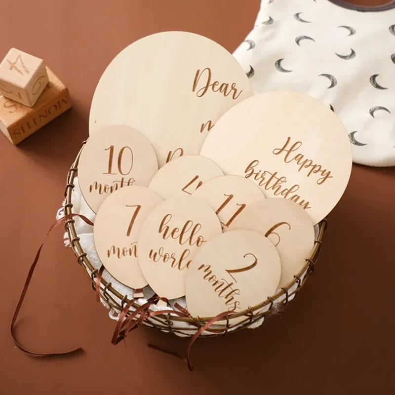 Color: Dark Grey, Ships From: CHINA - Baby Balloon Milestone Number Monthly Memorial Month Card Newborn Baby Wooden Engraved Age Photography Accessories Birthing Gift