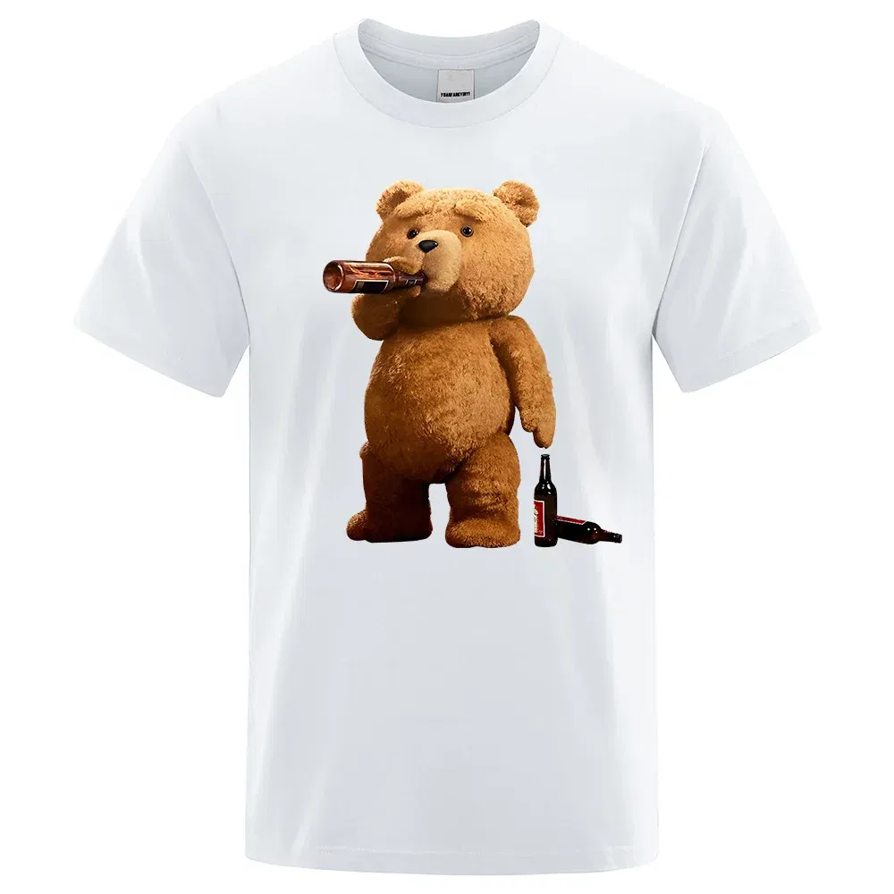 Color: Yellow, Size: XL - Lovely Ted Bear Drink Beer Poster Funny Printed T-Shirt Men Fashion Casual Short Sleeves Loose Oversize Tee Street Hip Hop Tops