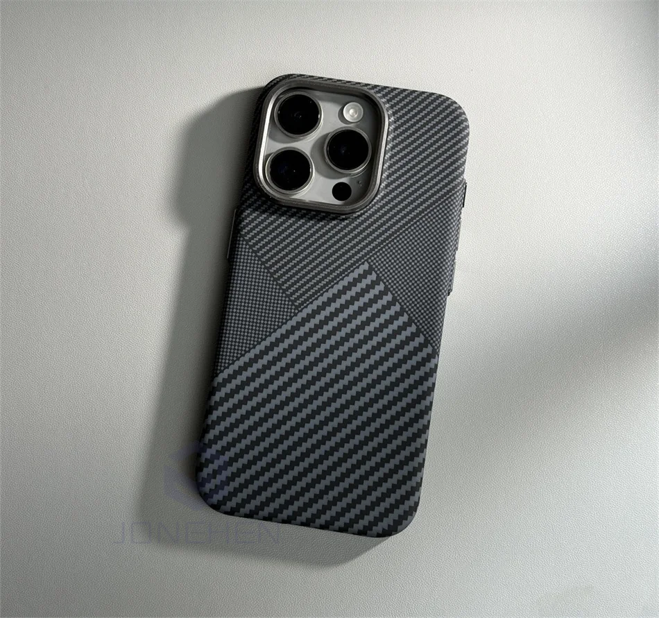 Color: black, Material: PE - Luxury Alloy Lens Personalized Pixel 3D Relief Carbon Fibre Pattern Case For iPhone 13 14 15 16 Pro Max Slim Cover For Magsafe