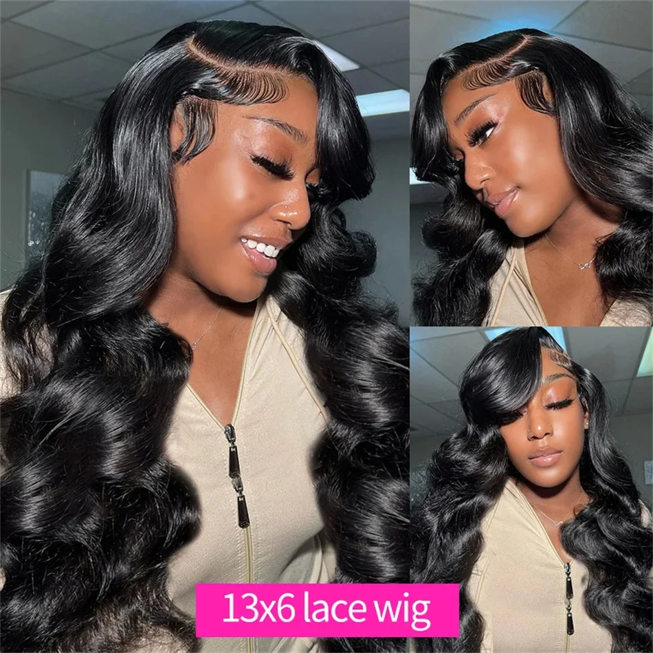 Hair Color: #6, Stretched Length: 20inches, Density: 200%, Ships From: CHINA - 30 38 Inch 13x6 HD Body Wave Lace Front Wig Pre Plucked Black Loose Wave 13x4 Lace Frontal Wig 100% Human Hair Wigs For Women