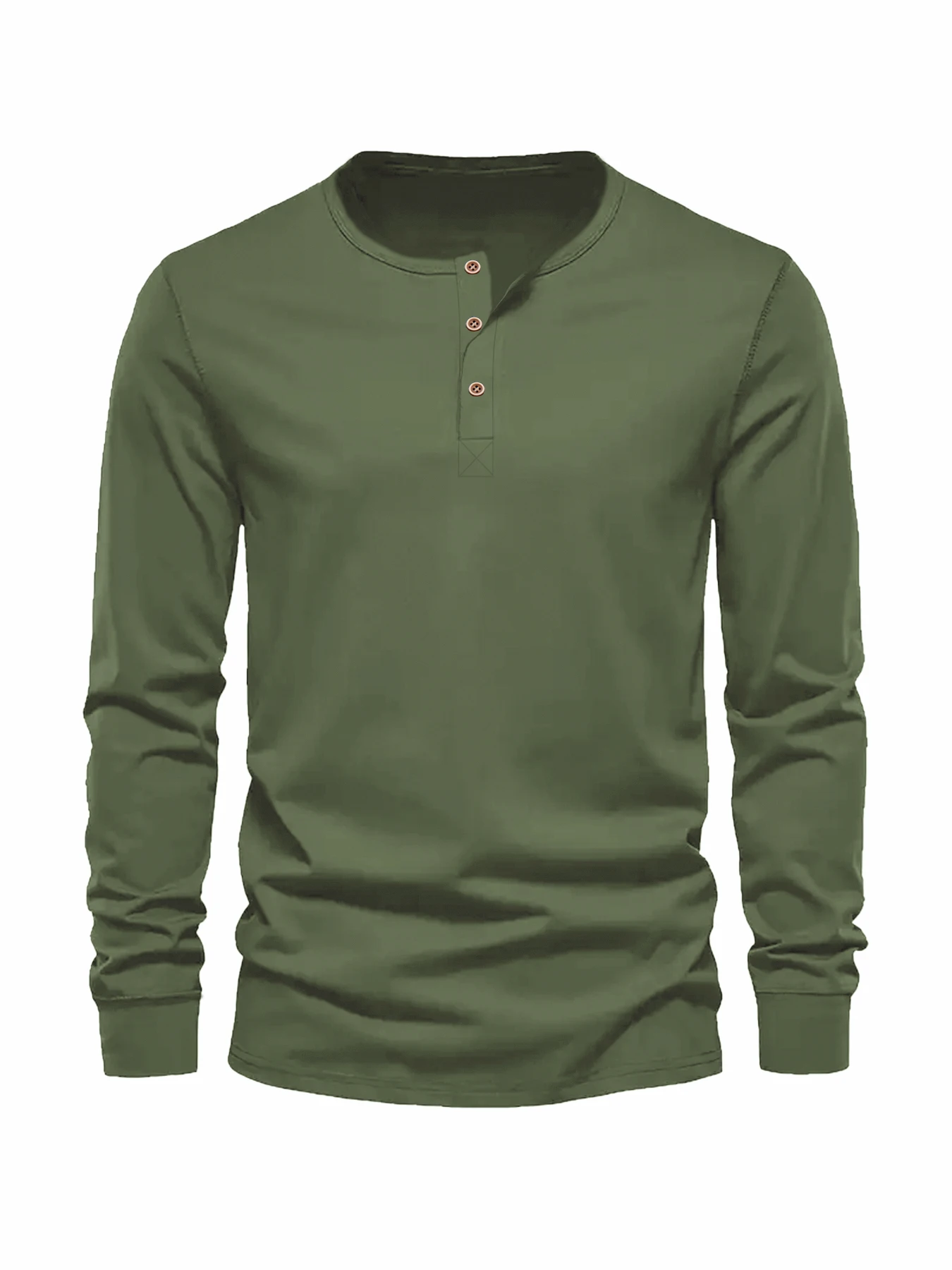 Color: Brown, Size: M - Men's Long Sleeved Henley Neck T-shirt Slim Fit Bottoming Shirt Fitness Tops Tees Button Neck Casual Cozy Tshirt