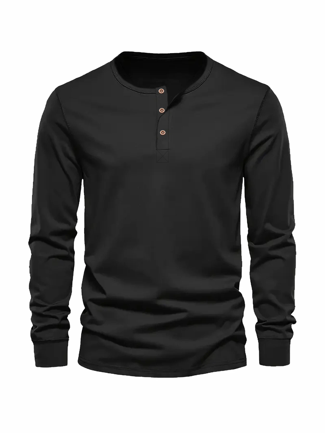 Color: Brown, Size: M - Men's Long Sleeved Henley Neck T-shirt Slim Fit Bottoming Shirt Fitness Tops Tees Button Neck Casual Cozy Tshirt