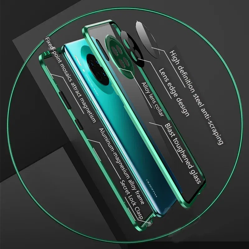 Color: Silver, Material: Cotton Fabric - Double Sided Glass Magnetic Metal Snap Lock Phone Case For Honor Magic 4 5 Ultimate 6 Lite 7 Pro Lens Protection Cover Cases