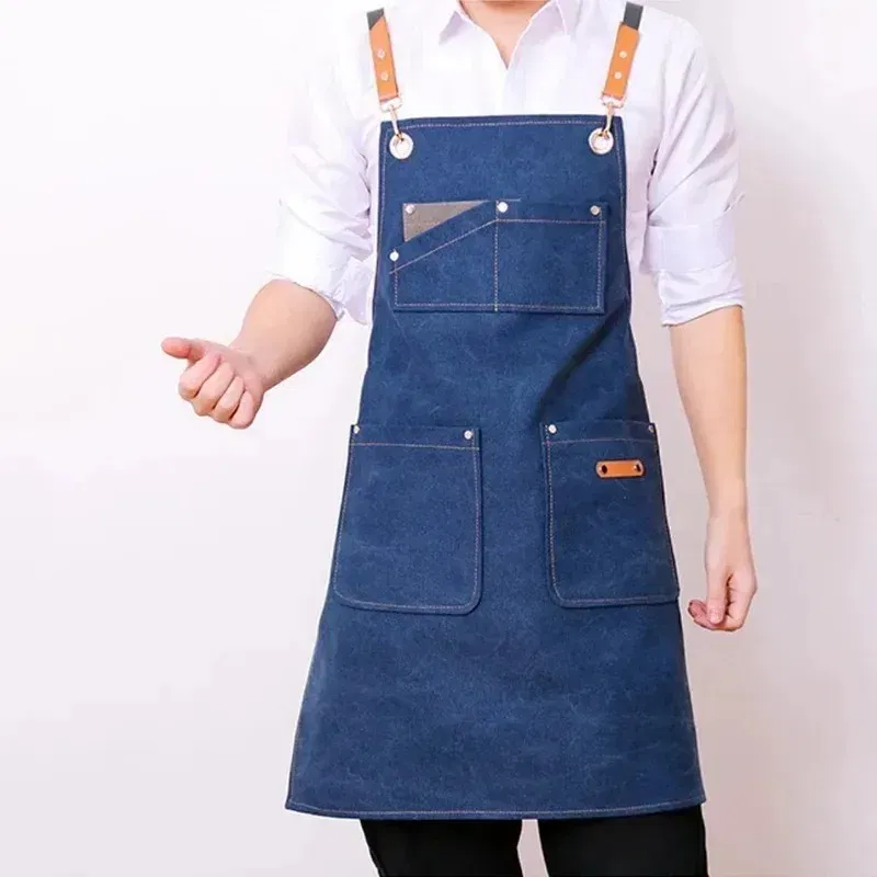 Color: Burgundy - Apron Men Women Aprons W/ Large Pockets Cooking Aprons, Canvas Cross Back Apron Adjustable Strap Baker Apron Kitchen Baking Bib