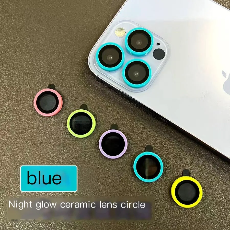 Color: Ivory, Bundle: Bundle2, Material: Tempered Glass, Ships From: CHINA - For iPhone 15 14 13 12 Pro Max 12 11 mini Luminous Camera Protector Ceramic Lens Ring Tempered Glass Back lens Cap Cover