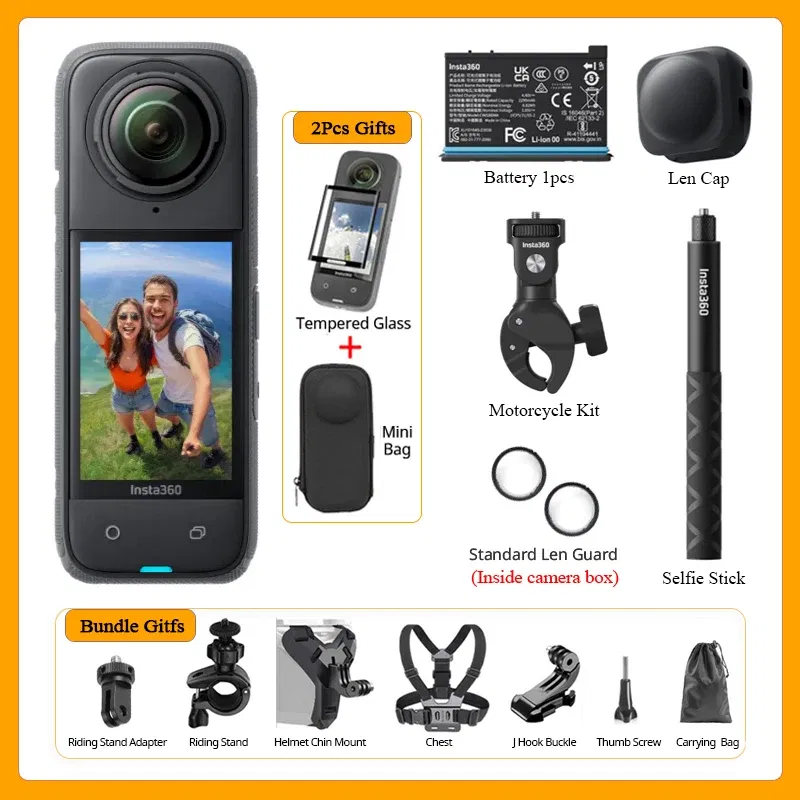 Bundle: Bundle1, Color: WHITE, Ships From: CHINA - Top Insta360 X4 Now arrival 8K Waterproof 360 Action Camera, 4K Wide-Angle Video 2290mAh Battery Insta360 X4 Sport Camera