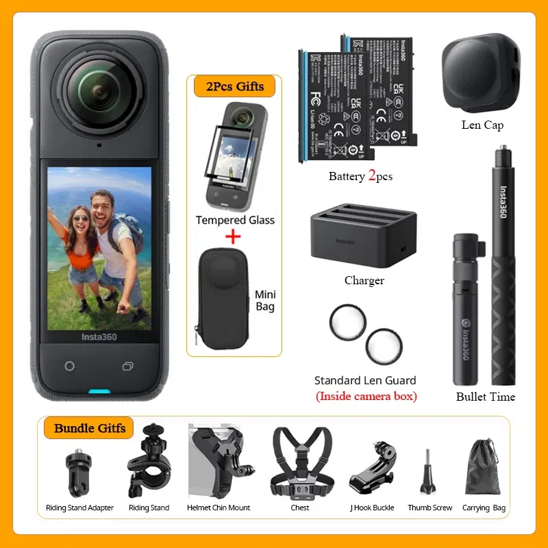 Bundle: Bundle1, Color: WHITE, Ships From: CHINA - Top Insta360 X4 Now arrival 8K Waterproof 360 Action Camera, 4K Wide-Angle Video 2290mAh Battery Insta360 X4 Sport Camera