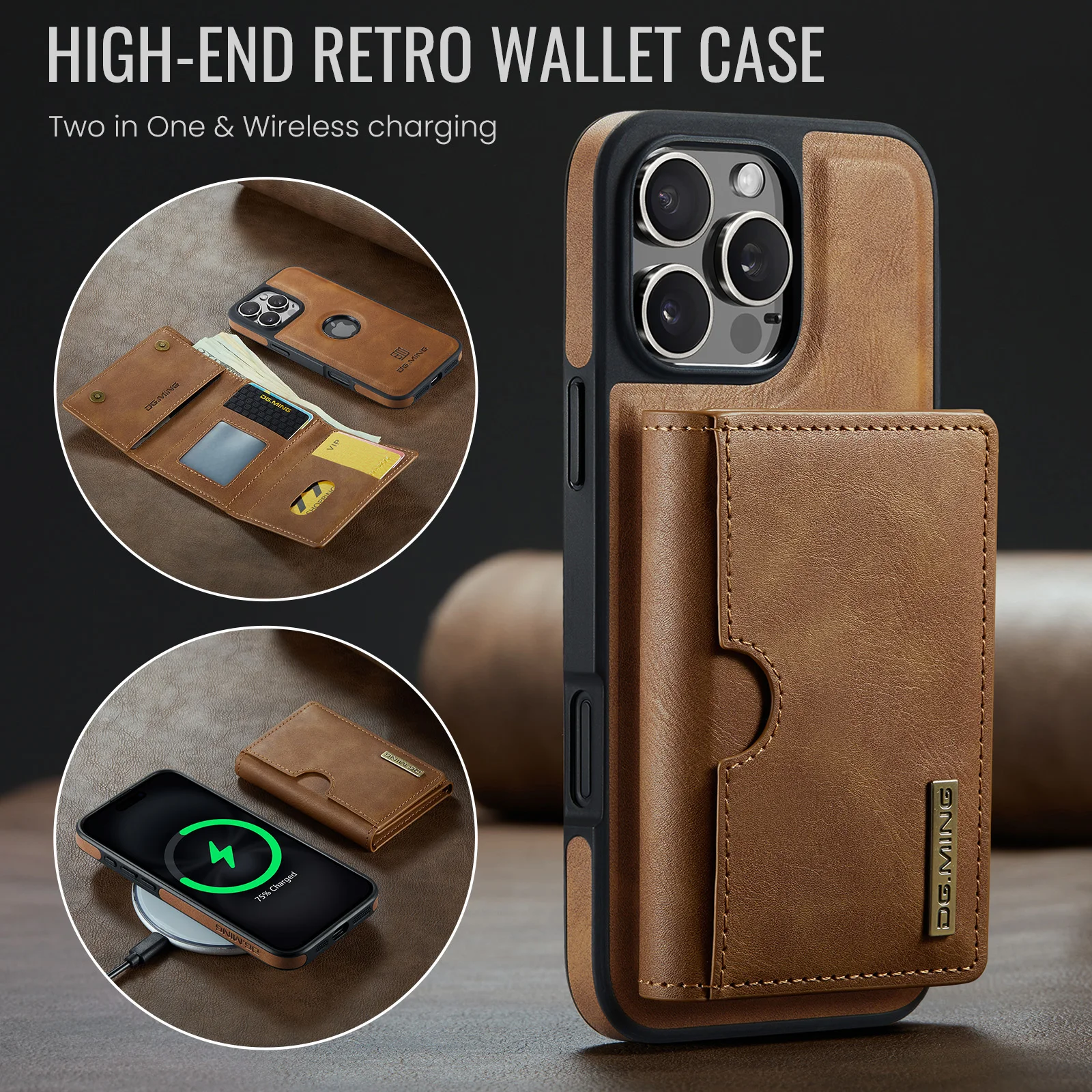Color: black, Material: Pc + tpu - Detachable 2 IN 1 Magnetic For Magsafe Leather Case For iPhone 16 Pro Max 15 12 13 11 14 Plus 16e Flip Wallet Card Holder Cover