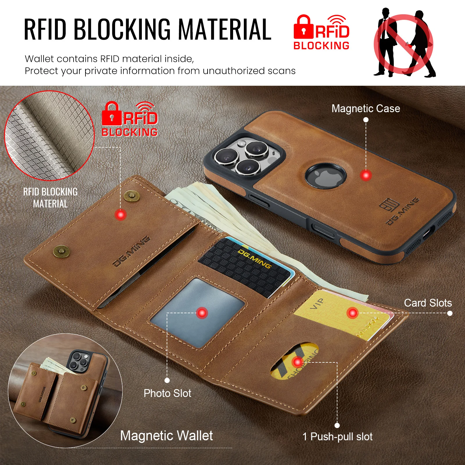 Color: black, Material: Pc + tpu - Detachable 2 IN 1 Magnetic For Magsafe Leather Case For iPhone 16 Pro Max 15 12 13 11 14 Plus 16e Flip Wallet Card Holder Cover