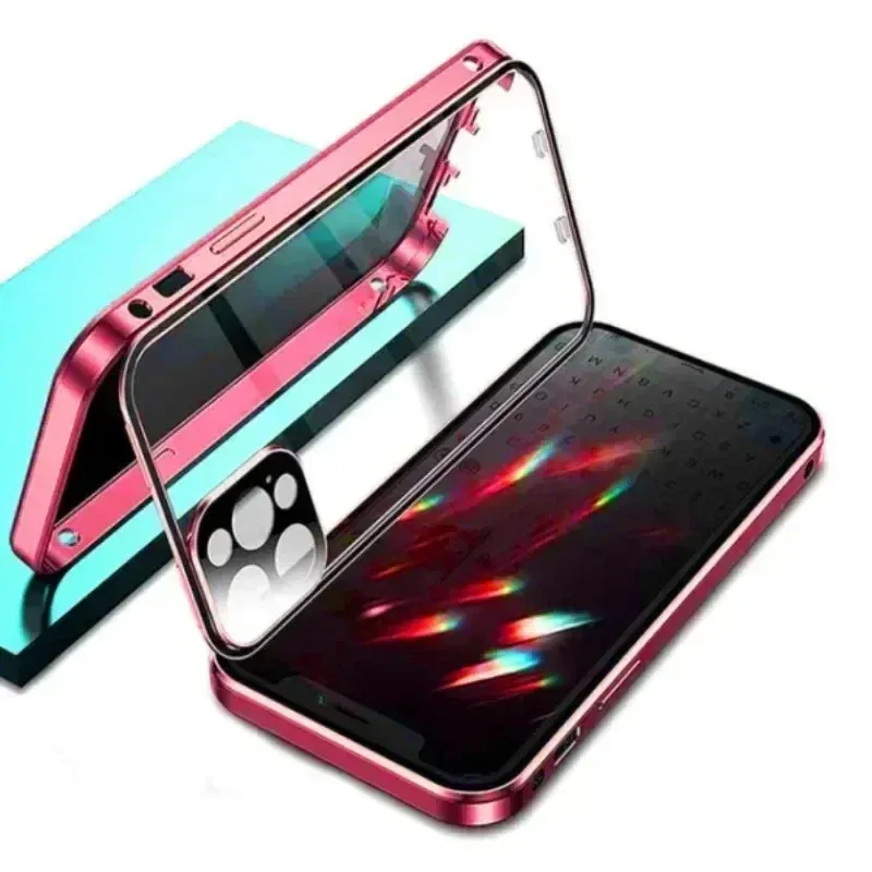 Color: Red, Material: Cotton - Double-Sided Privacy Magnetic Case For iPhone 16 12 13 14 15 11 Pro Max 14 Plus 16 Plus Anti Peeping Full Cover Metal Frame Case