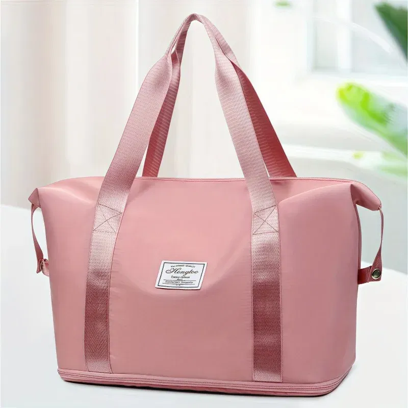 Color: black - Double-layer expandable large-capacity luggage bag, new multi-functional foldable portable gym bag, sports travel bag-tan