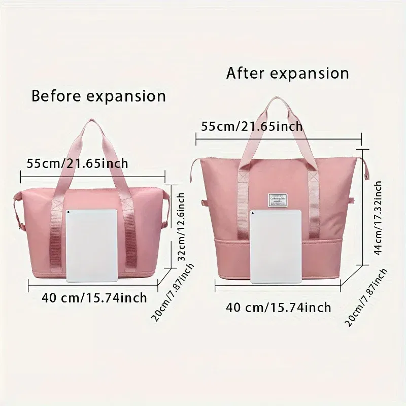 Color: black - Double-layer expandable large-capacity luggage bag, new multi-functional foldable portable gym bag, sports travel bag-tan