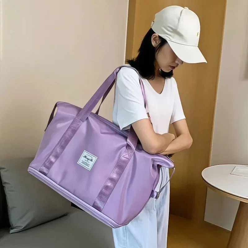 Color: black - Double-layer expandable large-capacity luggage bag, new multi-functional foldable portable gym bag, sports travel bag-tan