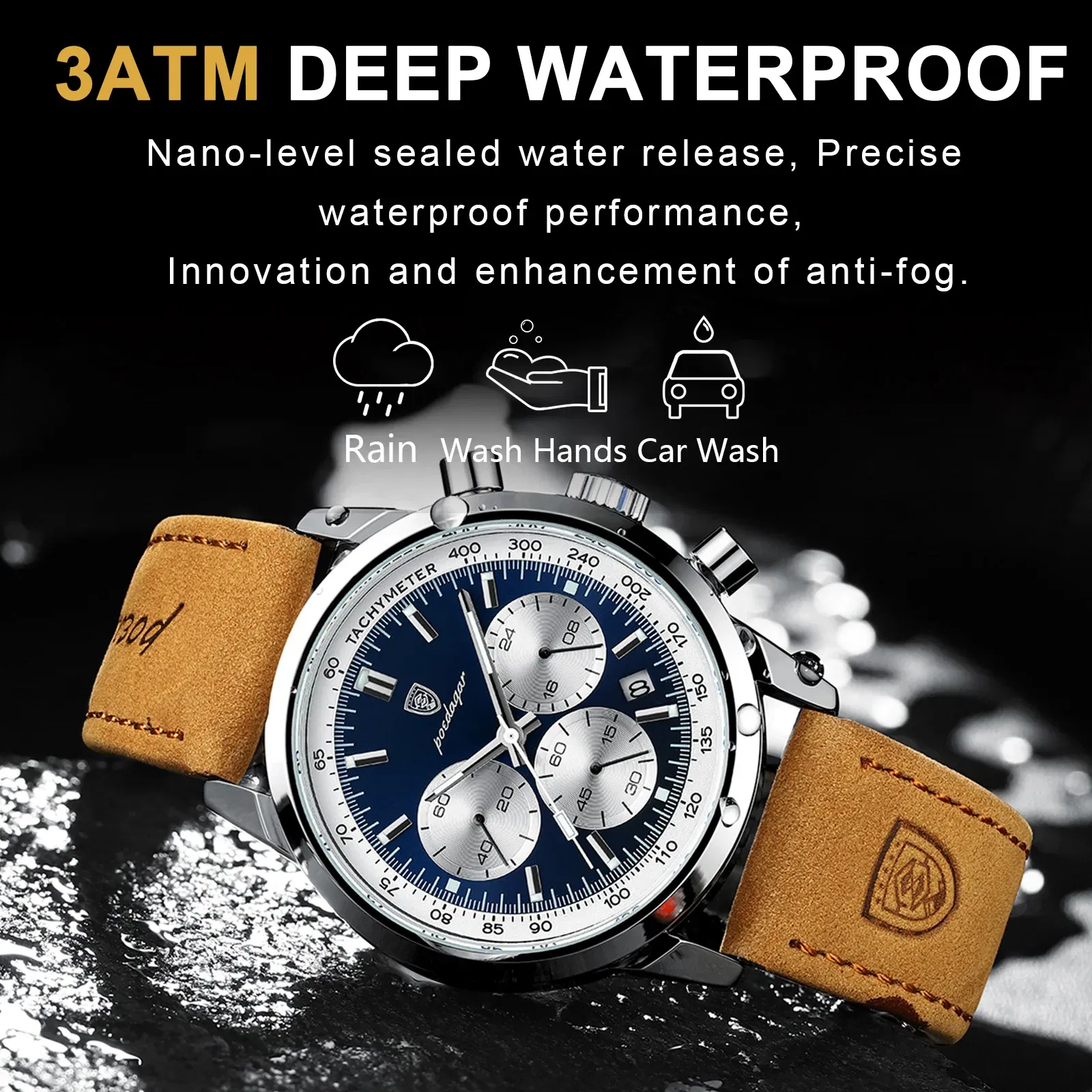 Color: Multicolor - POEDAGAR Man Wristwatch Luxury Sport Genuine Leather Men Quartz Watch For Men Chronograph Waterproof Luminous Date Men's Watches