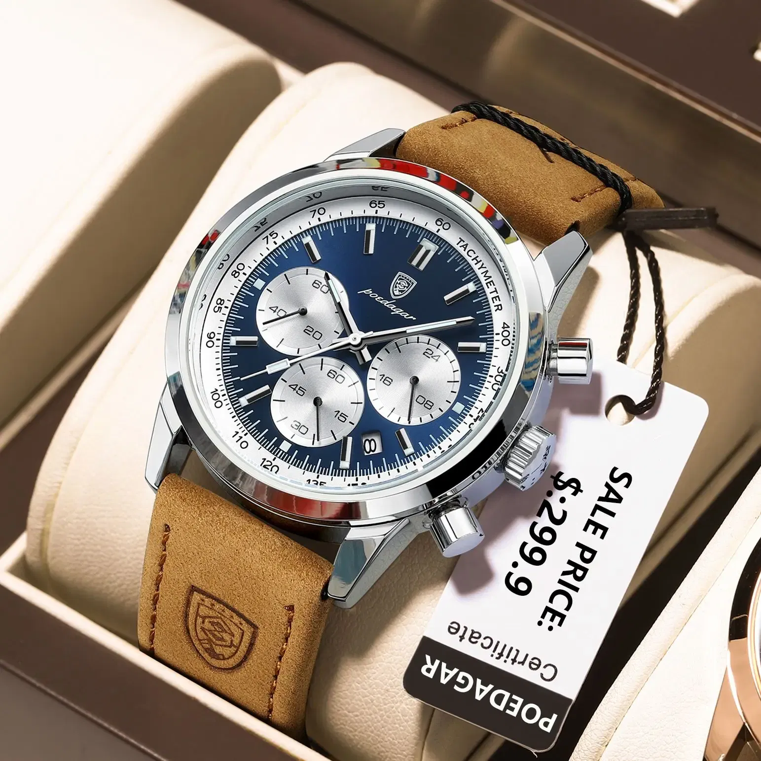 Color: Multicolor - POEDAGAR Man Wristwatch Luxury Sport Genuine Leather Men Quartz Watch For Men Chronograph Waterproof Luminous Date Men's Watches