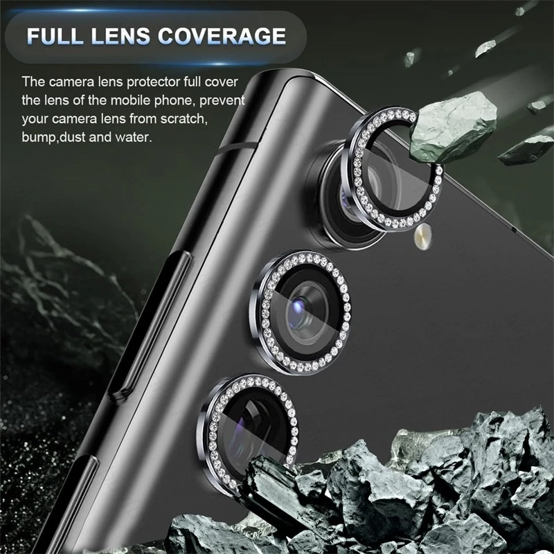 Material: ABS, Color: PURPLE - Bling 3D Diamond Metal Camera Ring Protector for Samsung Galaxy A55 A35 A25 A15 A05 5G Alloy Lens HD Tempered Glass Protect Cap