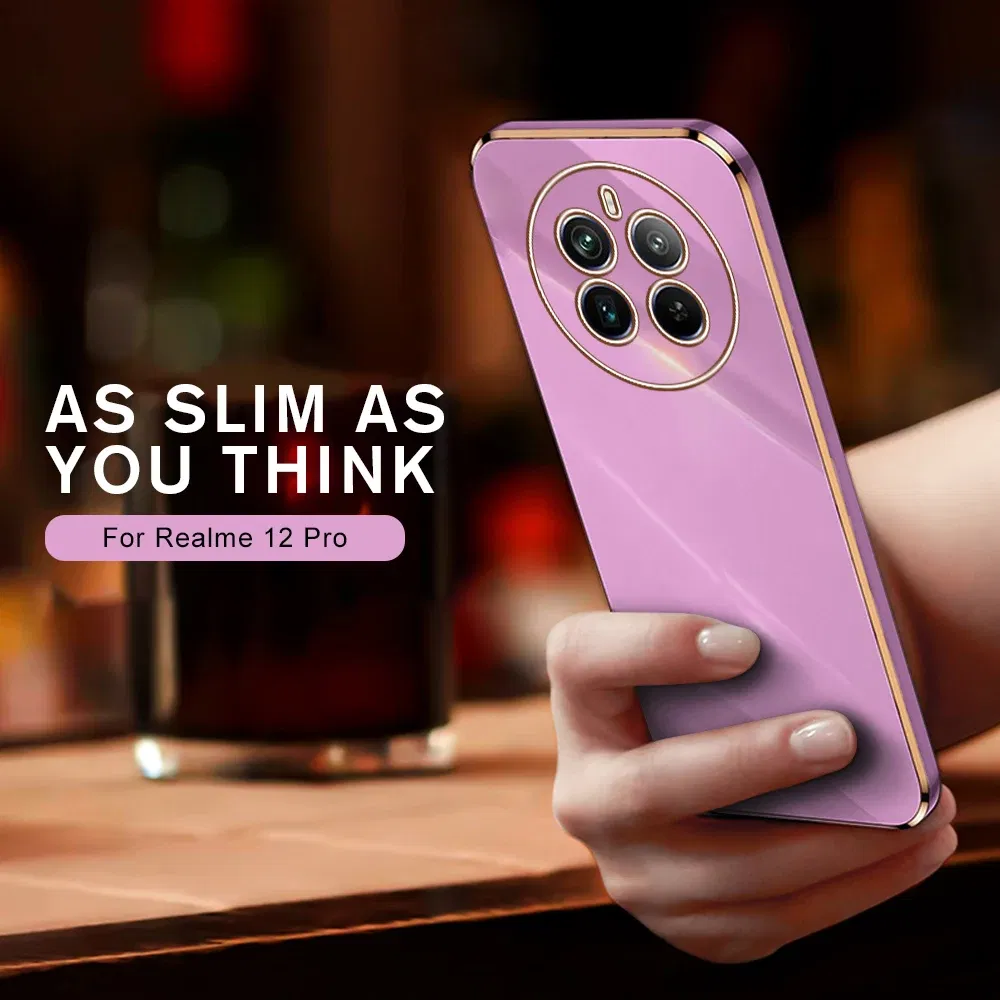 Material: ABS, Color: Pink - Realmi 12 Pro Plus 5G Case New Straight Edge Electroplating TPU Soft Cover For Realme 12 Pro+ 5G Protect Lens  Shockproof Coque