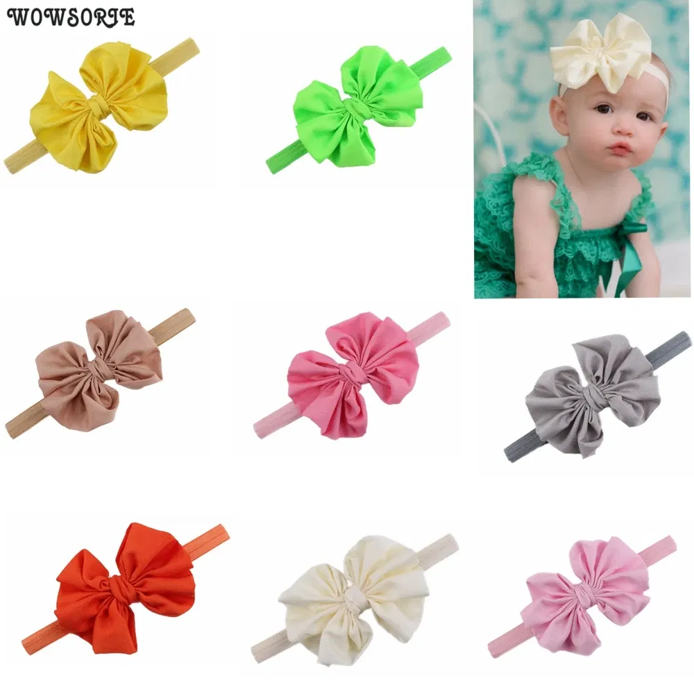 Color: Orange - Baby girls hair bow flower Headband  Kids Girls Bowknot Elastic Hair Band Headwear Newborn Head Band children hair Accessories