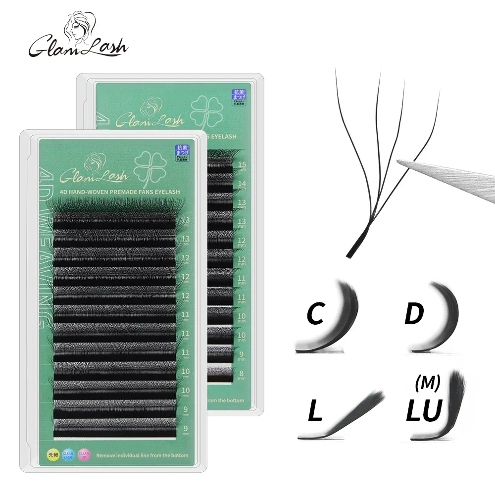 Color: Brushed Chrome, Curl: D, Thickness: 0.07mm, Length: 15mm - GLAMLASH 4D - W Shaped Eyelash Extension Automatic Flowering W Fake Lashes 0.07mm C/D/L/LU Curl Individual
