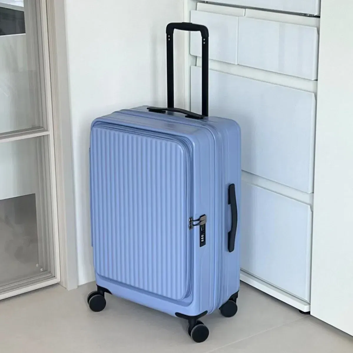 Color: Blue, Luggage Size: 16Inches 400mm, Ships From: CHINA - 2025 New 20-inch PC Hard Shell Lightweight Roller Travel Expandable Multifunctional Front Opening Suitcase Cabin Trolley Case