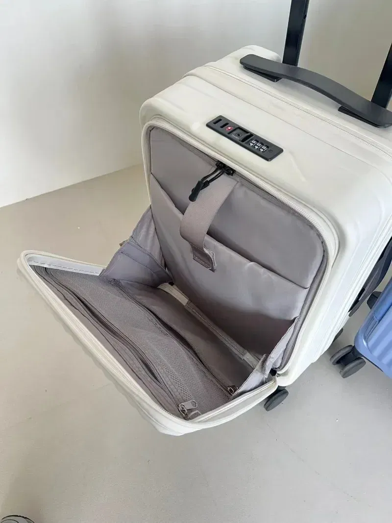 Color: Blue, Luggage Size: 16Inches 400mm, Ships From: CHINA - 2025 New 20-inch PC Hard Shell Lightweight Roller Travel Expandable Multifunctional Front Opening Suitcase Cabin Trolley Case