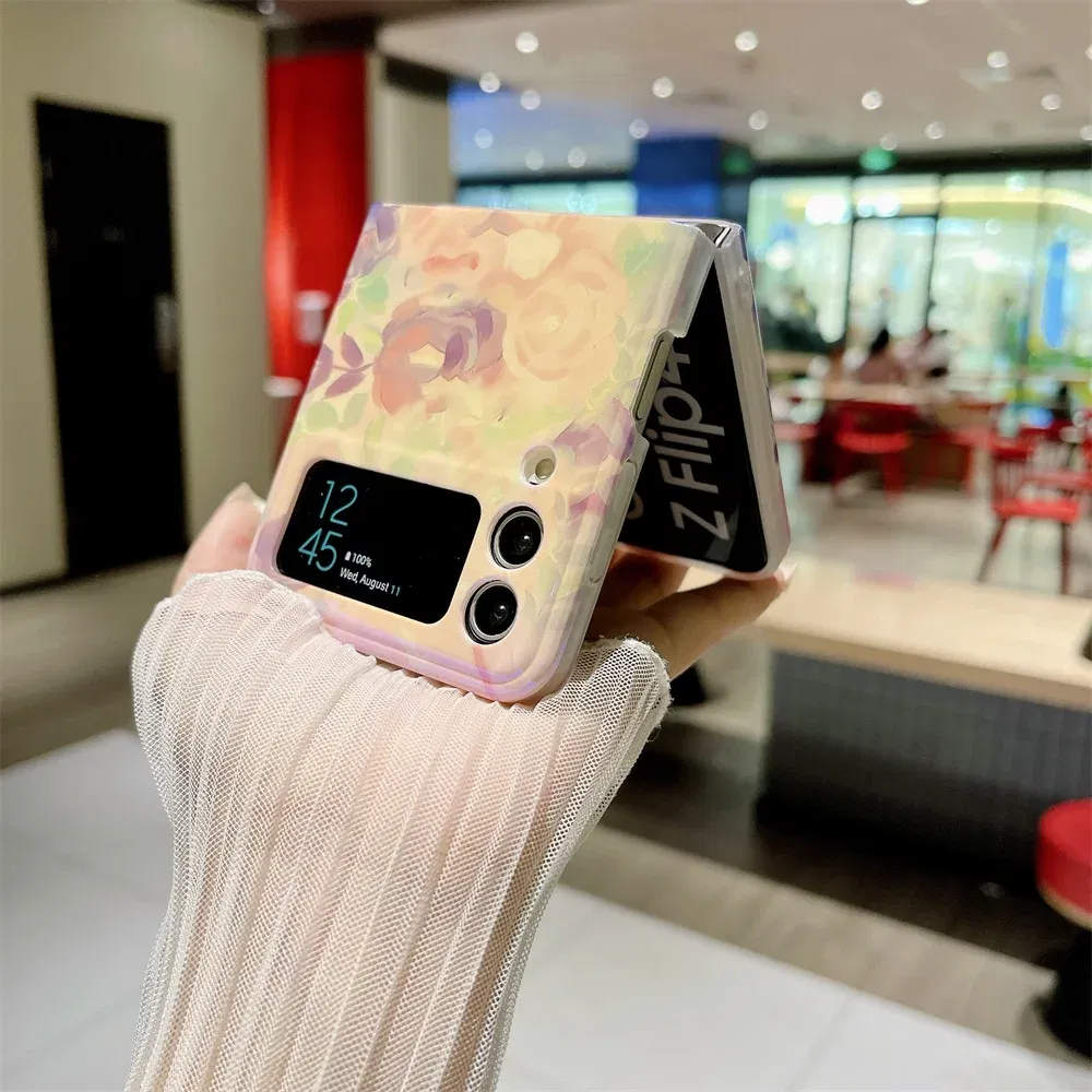 Material: Cotton Fabric, Color: Black - Cute Lazy Cat Deer Oil Painting Z Flip 3 4 5 Case Luxury for Samsung Galaxy Z Flip 4 3 5 Z4 Flip4 Flip3 Flip5 Fashion Cover
