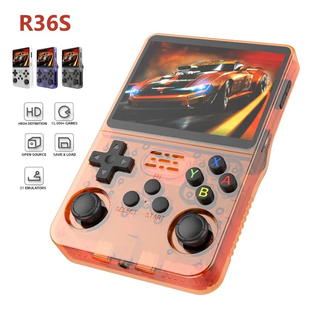 Color: Orange - R36S Retro Handheld Video Game Console Linux System 3.5 Inch IPS Screen Portable Pocket Video Player 64GB RG35S Plus