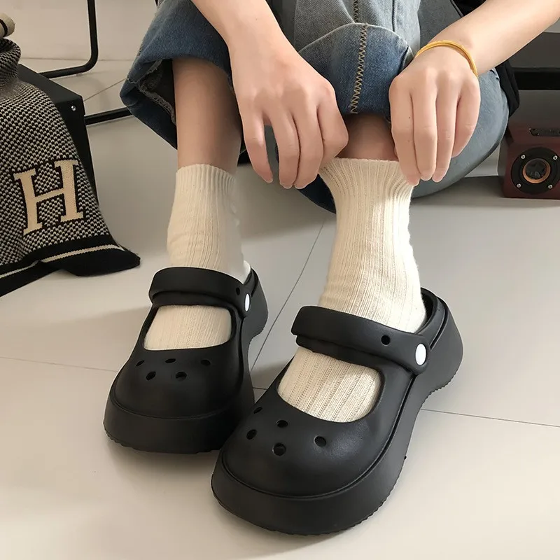 Color: WHITE, Shoe Size: 37 - Summer Women Slippers Fashion Thick Bottom Hole Shoes EVA Slippers Anti Slip Baotou Slippers Outdoor Beach Sandals Slippers