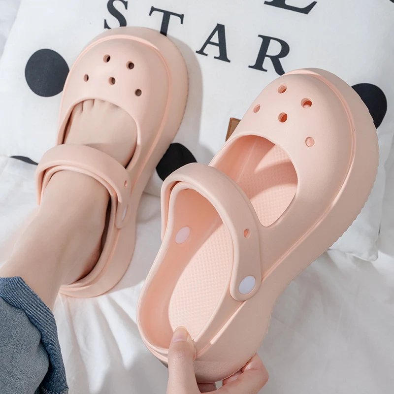 Color: WHITE, Shoe Size: 37 - Summer Women Slippers Fashion Thick Bottom Hole Shoes EVA Slippers Anti Slip Baotou Slippers Outdoor Beach Sandals Slippers
