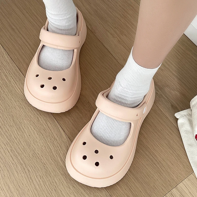 Color: WHITE, Shoe Size: 37 - Summer Women Slippers Fashion Thick Bottom Hole Shoes EVA Slippers Anti Slip Baotou Slippers Outdoor Beach Sandals Slippers