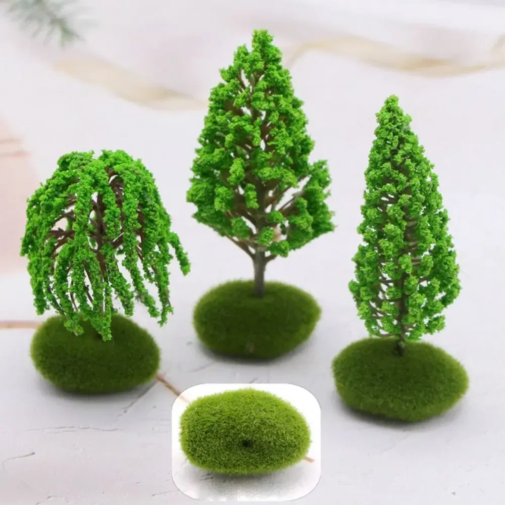 Color: DARK GRAY - Artificial Moss Rocks/Wooden Base Model Trees Simulation Plastic Dollhouse Mini Tree Natural Green Bonsai Figurine