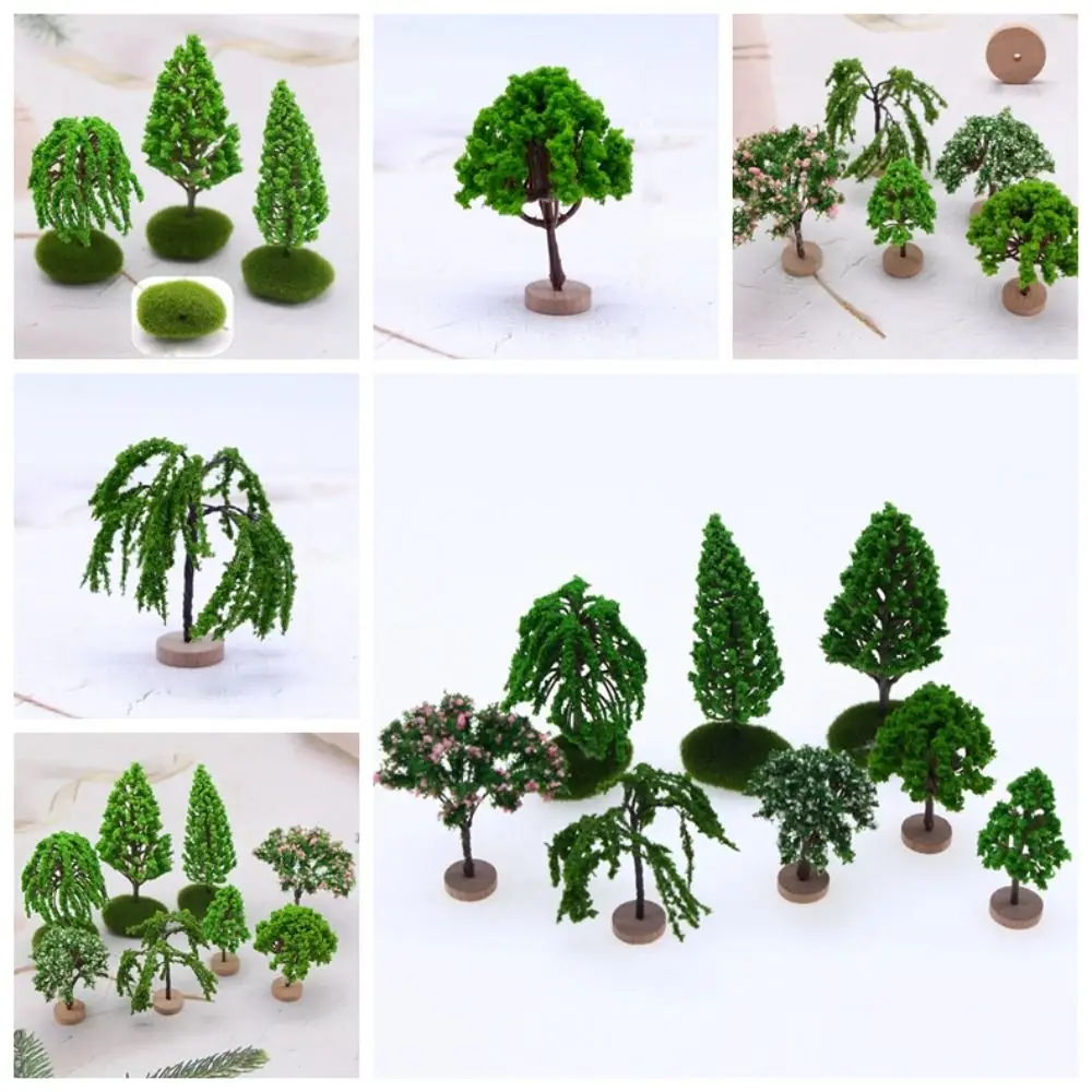 Color: DARK GRAY - Artificial Moss Rocks/Wooden Base Model Trees Simulation Plastic Dollhouse Mini Tree Natural Green Bonsai Figurine