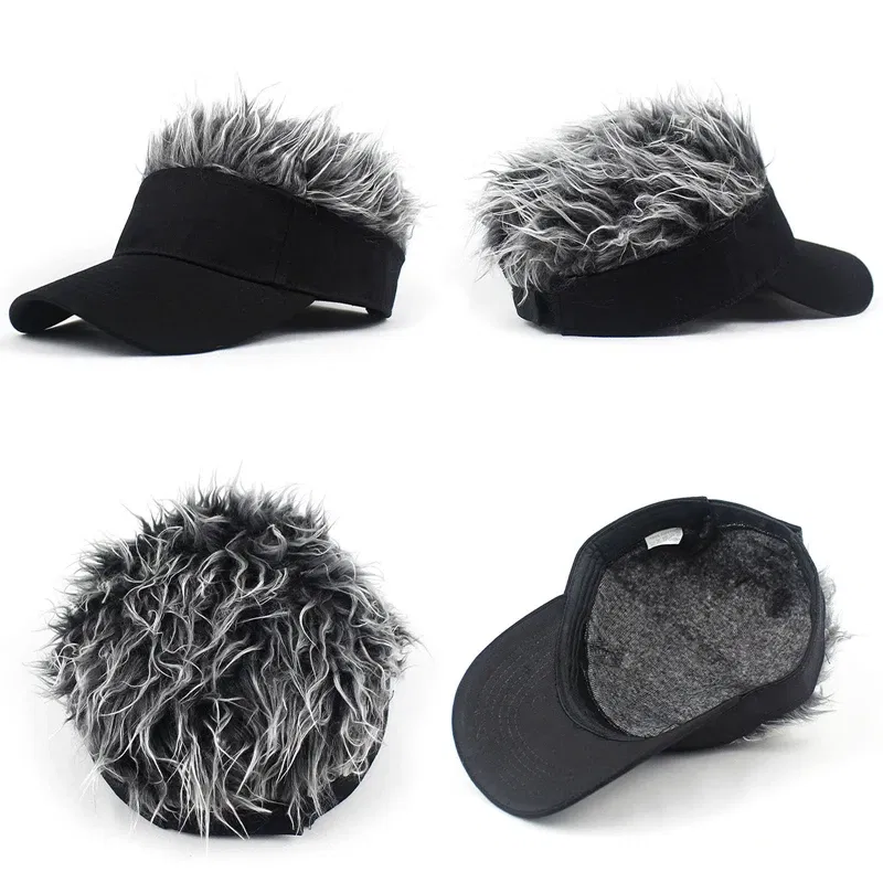 Color: GRAY, Size: One Size - 2023 Men Women Baseball Cap With Spiked Hairs Wig Hat  Spiked Wigs Casual Unisex Sunshade Adjustable Sun Visor