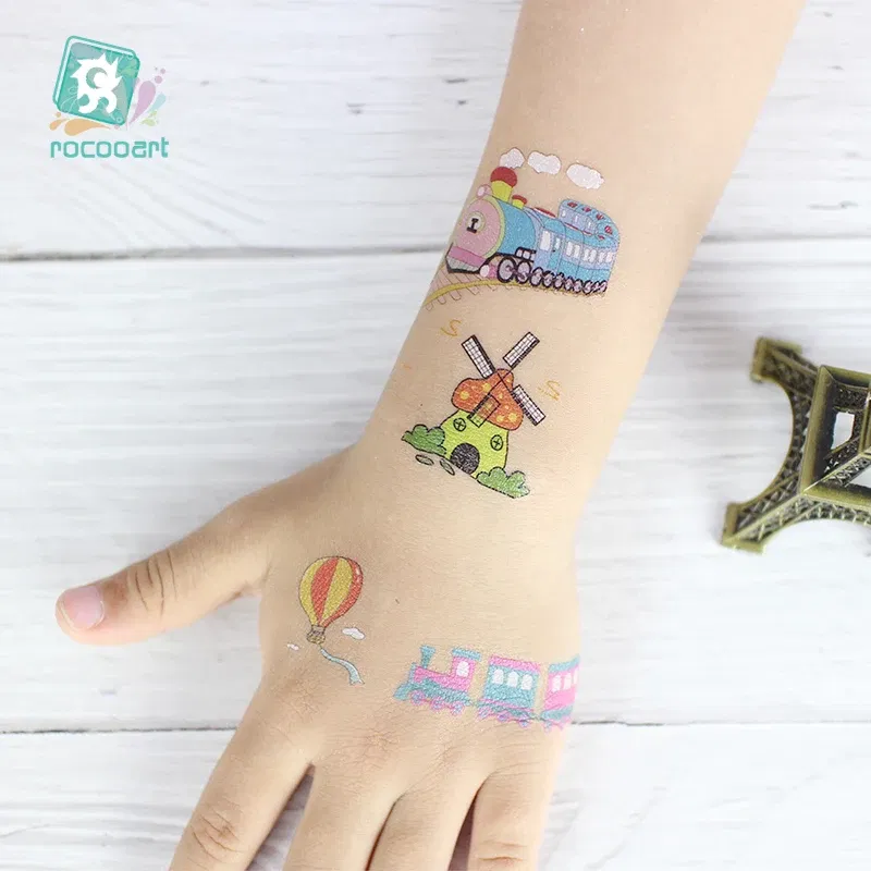 Color: light green - 1Sheets Vehicle Temporary Tattoo Small Cars Helicopter Train Steamship Hot Air Balloon Kid  Waterproof  Fake Tattoo Sticker