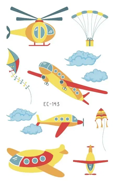 Color: light green - 1Sheets Vehicle Temporary Tattoo Small Cars Helicopter Train Steamship Hot Air Balloon Kid  Waterproof  Fake Tattoo Sticker
