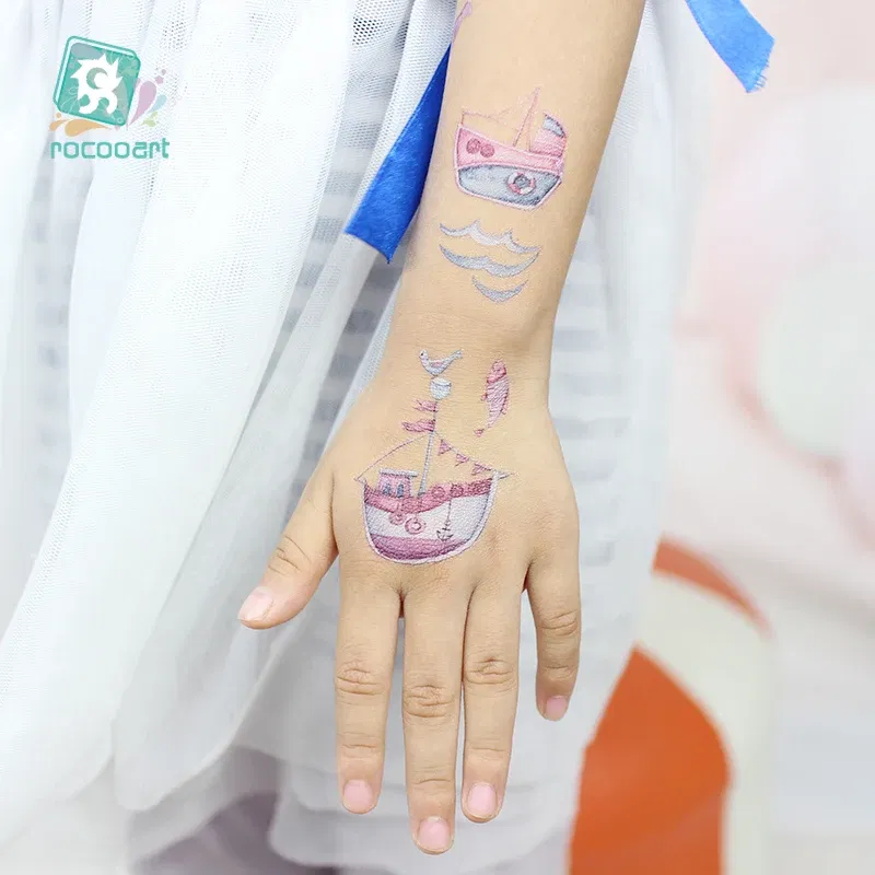 Color: light green - 1Sheets Vehicle Temporary Tattoo Small Cars Helicopter Train Steamship Hot Air Balloon Kid  Waterproof  Fake Tattoo Sticker